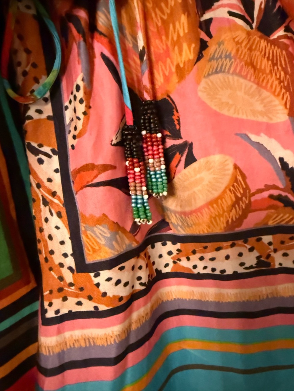 Farm Rio Resort Pants Mixed Scarf Print tropical Tassel Tie High Rise Size S - Picture 6 of 11